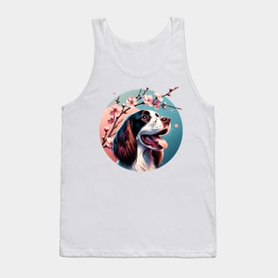 Joyful English Springer Spaniel with Spring Cherry Blossoms Tank Top